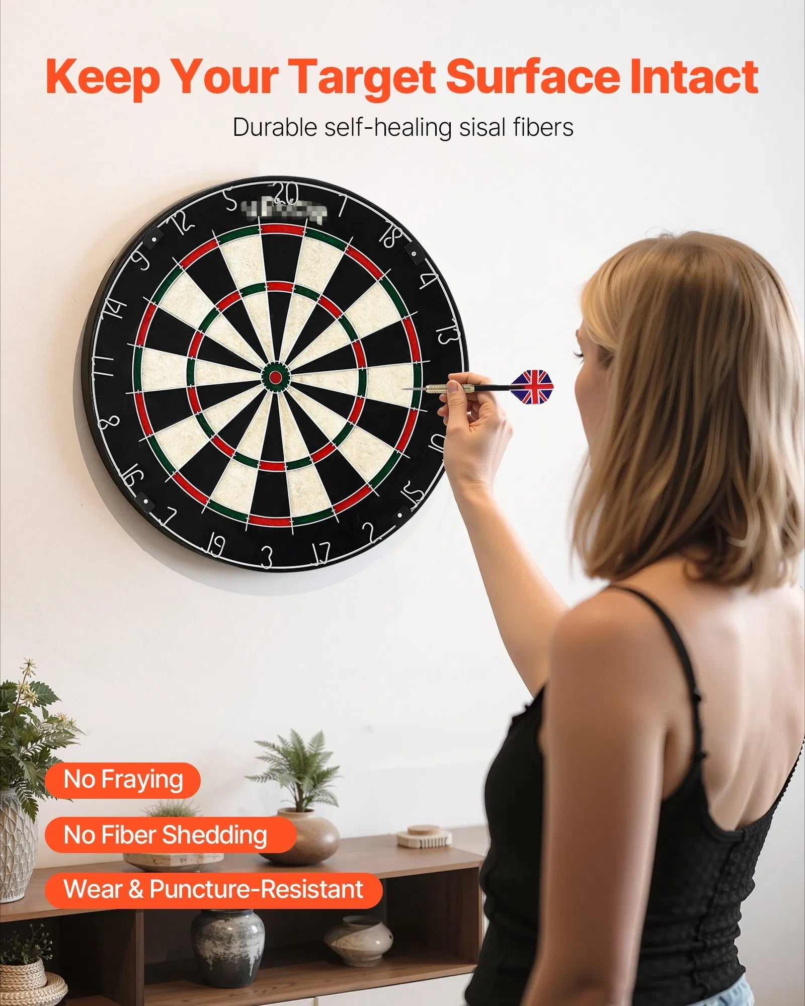 Dart set, self-repairing dartboard, containing 6 darts and scoring kit, with nail-free center and adjustable rotating digital ring, easy to install, suitable for family gatherings, game rooms, clubs