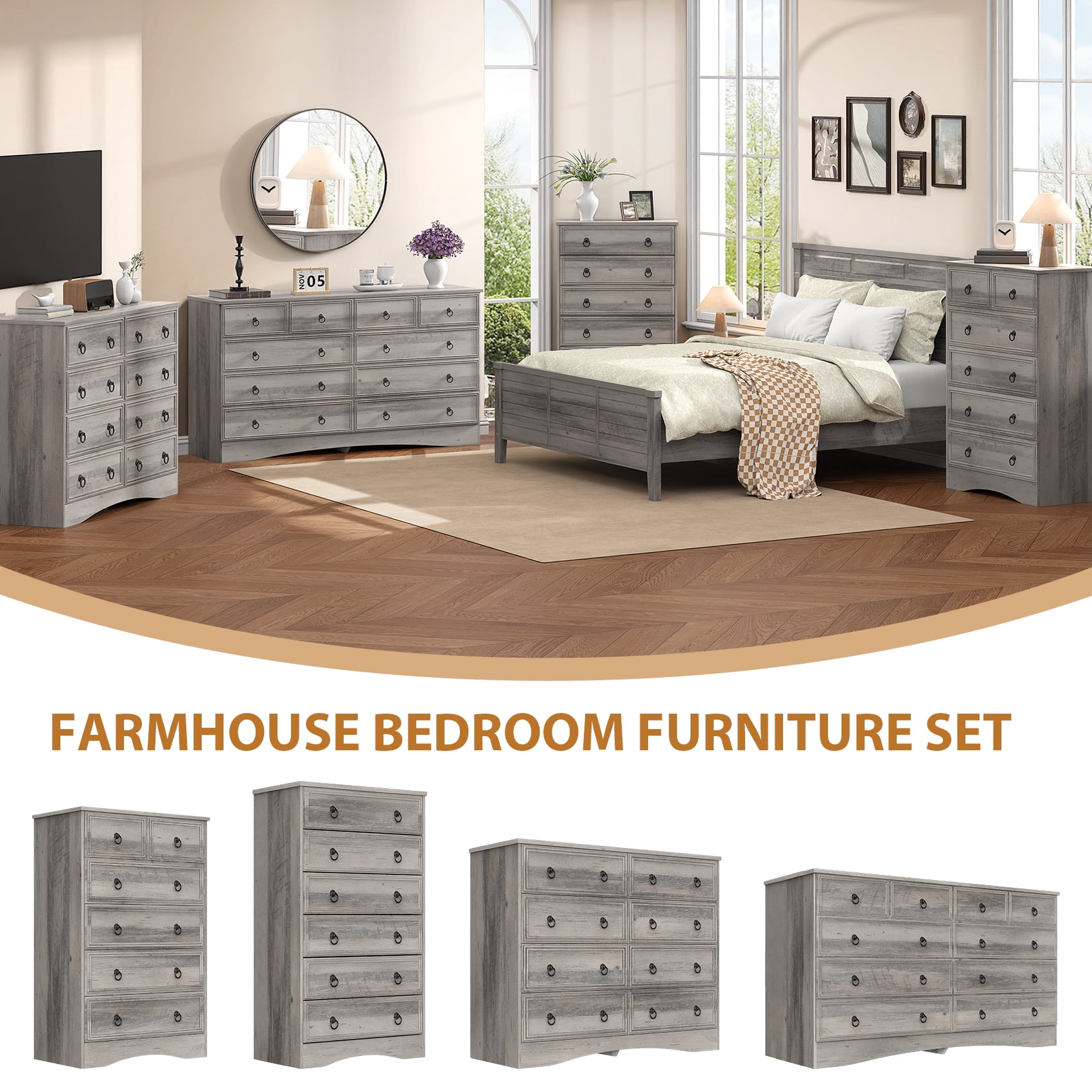 Frmobepts 8 Drawer Dresser for Bedroom, Dresser TV Stand, Chest of Drawers for Storage and Organization, Gray