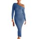 thumbnail image 2 of Vestido ajustado asimétrico con abertura lateral suéter de mujer vestido a media pierna traje diario básico, 2 of 6