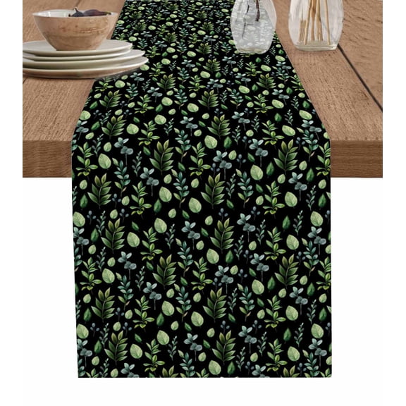 ERUNPONLY Dark Green Leaves Table Runner - 72 Inch Long Pastoral Farmhouse Botanical Plant Cotton and Linen Blended Dress Scarves Farmhouse Table Runner for Kitchen Dining, Coffee Table, 18"x72"