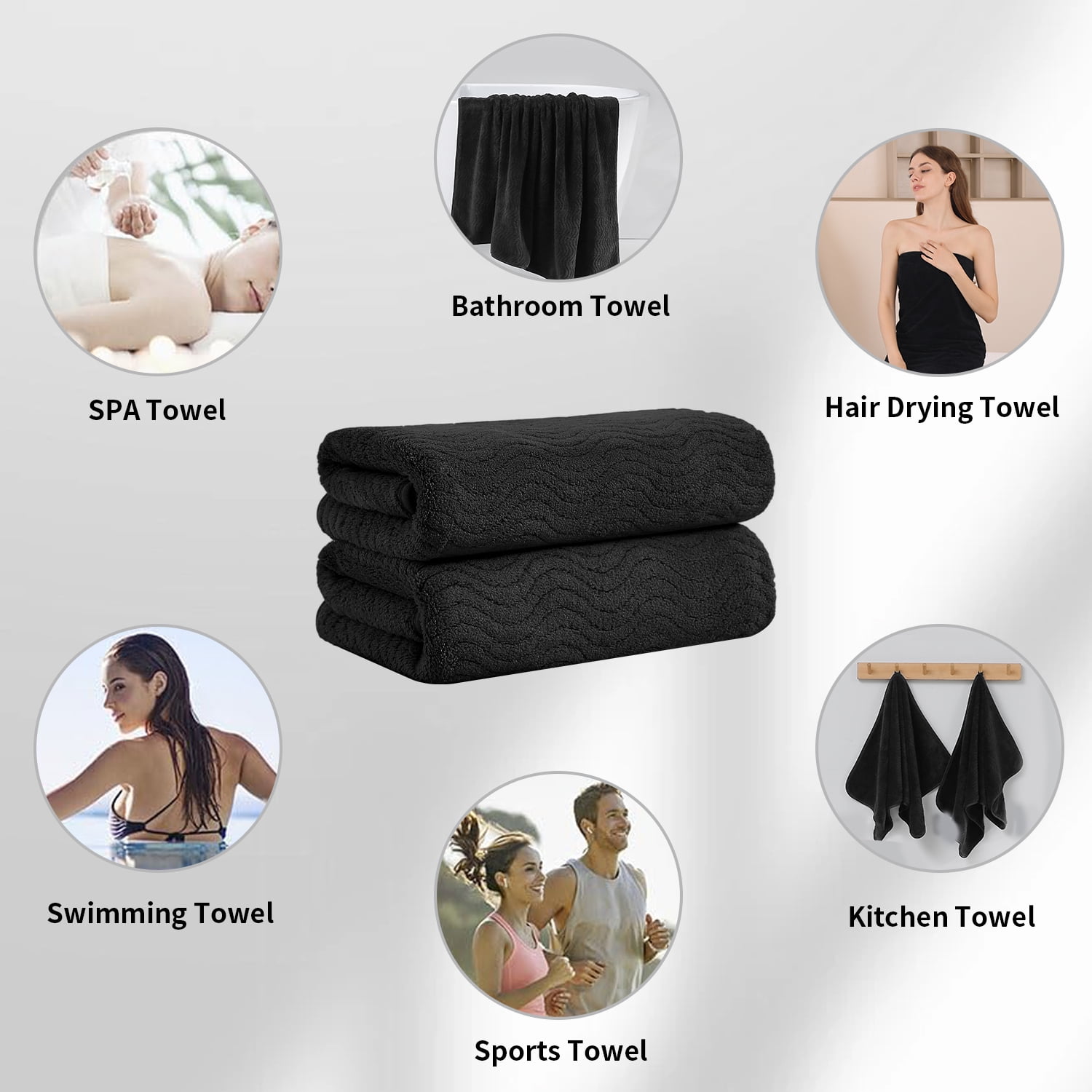 Jessy Home 12 Pack Black Hand Towel Set 16"x31" Soft Highly Absorbent Quick Dry Bathroom Towels 600 GSM Microfiber Plush Towels