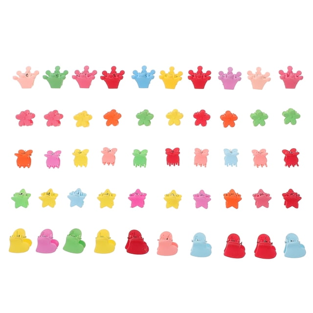 50 pinzas para el pelo con forma de corona, corazón, estrella y flor pequeñas para niñas