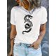 thumbnail image 1 of Camiseta De Verano Mujer1pc Women'S Fashion Dragon Print T-Shirt, Casual Crew Neck Short Sleeve Top, Polyester 95% Spandex 5% Knit Fabric, Animal Pattern, Medium Stretch, All-Season Comfort FitFathe, 1 of 7
