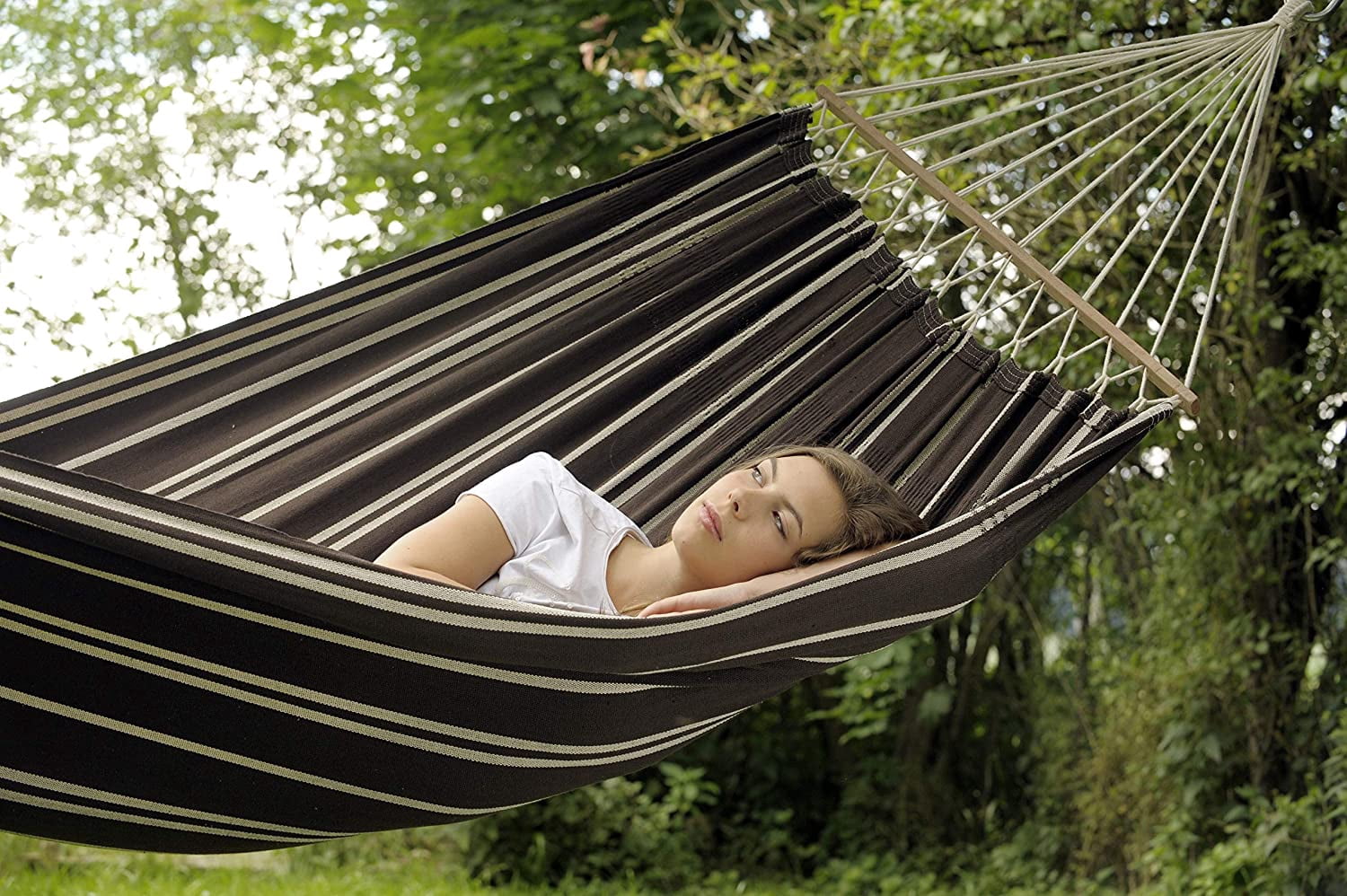 Brasilia Hammock, Handwoven, Polyester/Cotton Blend, Mocha, Single Size, Spreader Bar, 122" L X 55" W, Holds up to 330lbs