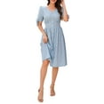 thumbnail image 5 of Ecqkame Women's Summer Floral Print Dress Casual V Neck Short Sleeve Beach Dresses Tummy Sexy Control Vacation Dresses with Pocket Blue S, 5 of 9