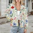 thumbnail image 3 of Jackets for Women Winter Coat Jackets Flannel Stand Collar Jacket(Lovely Watercolor Floral Pattern Design,Size:S-4XL), 3 of 7