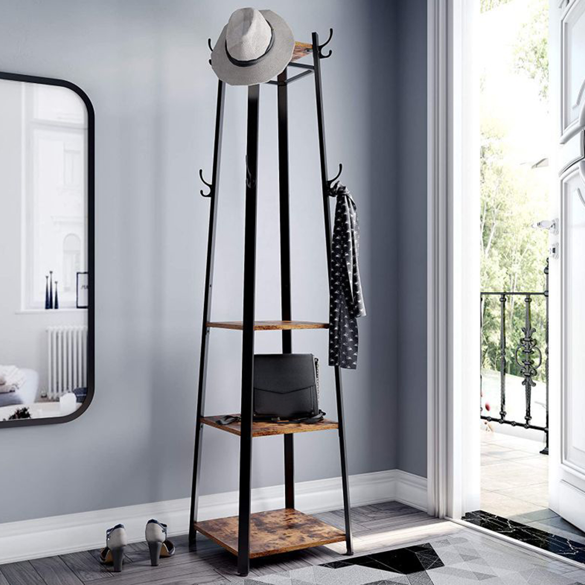 Lusimo 4Tier Standing Coat Rack Industrial Entryway Free Standing Coat