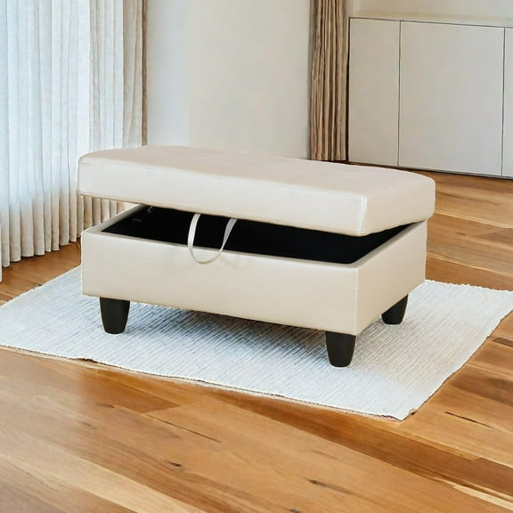 Square Storage Ottoman,35" Faux Leather Storage Ottoman with Lid Lifting Function,Oversized Tufted Ottoman with Storage for Living Room/Bedroom/Entryway(Latte)