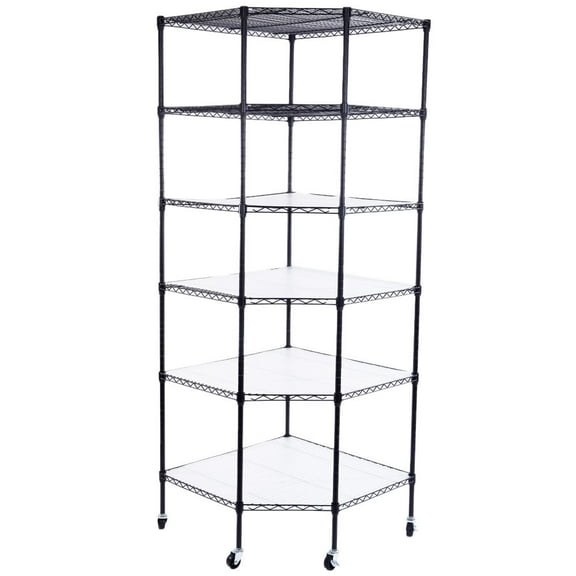 IVV 6-Layer Metal Corner Storage Shelf with 2" PP Wheels for Home Garage, Black