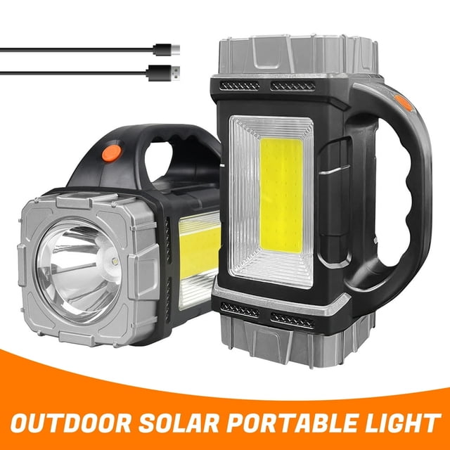 OUSITAID Rechargeable Spotlight 100 000 Lumen USB/Solar Power LED Flashlight with 7 Modes Waterproof Handheld Searchlight for Outdoor Camping Hiking Fishing Emergency Phone Charger
