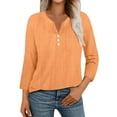 thumbnail image 3 of Yubnlvae 3/4 Sleeve Linen Tops for Women - 2025 Trendy Boho Button-Up Shirts (Cotton Blend, Vacation Ready) Orange XL, 3 of 8