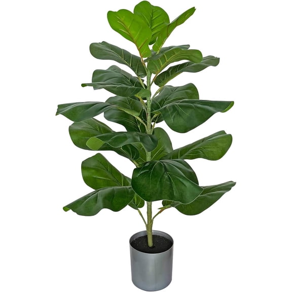 30.5" Little Artificial Fiddle Leaf Fig Tree/Faux Ficus Lyrata for Home Office Decoration, Ships in Silvery Gray Planter