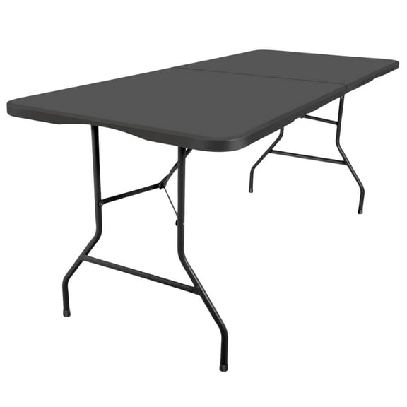 New Home Era 6ft Plastic Folding Table, Fold-in-Half Portable Utility Table Heavy Duty Portable w/Handle, for Indoor Outdoor,Picnic, Party, & Camping (Black, 6ft)