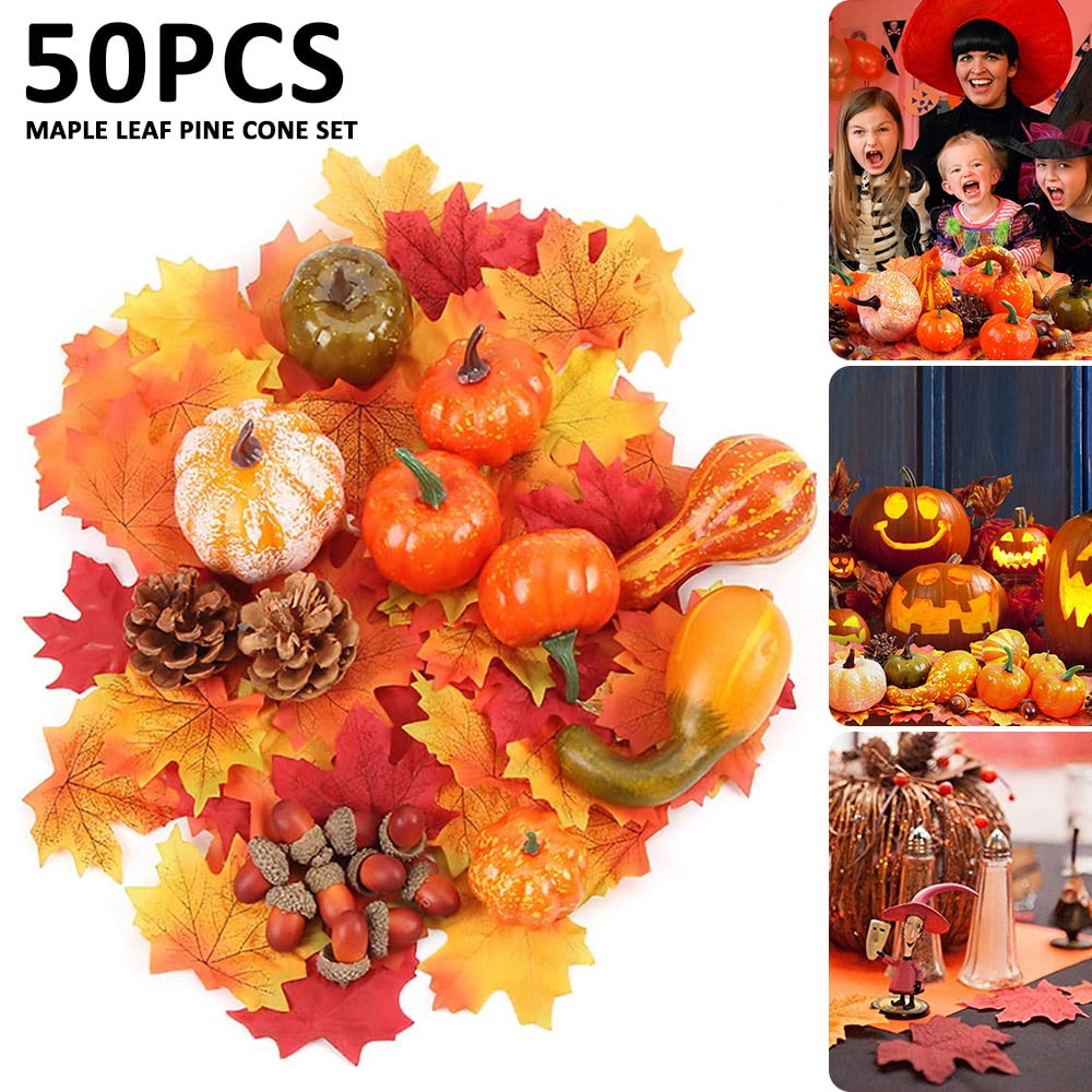 50Pcs Simulation Realistic Artificial Pumpkin Set Halloween Thanksgiving Fall 