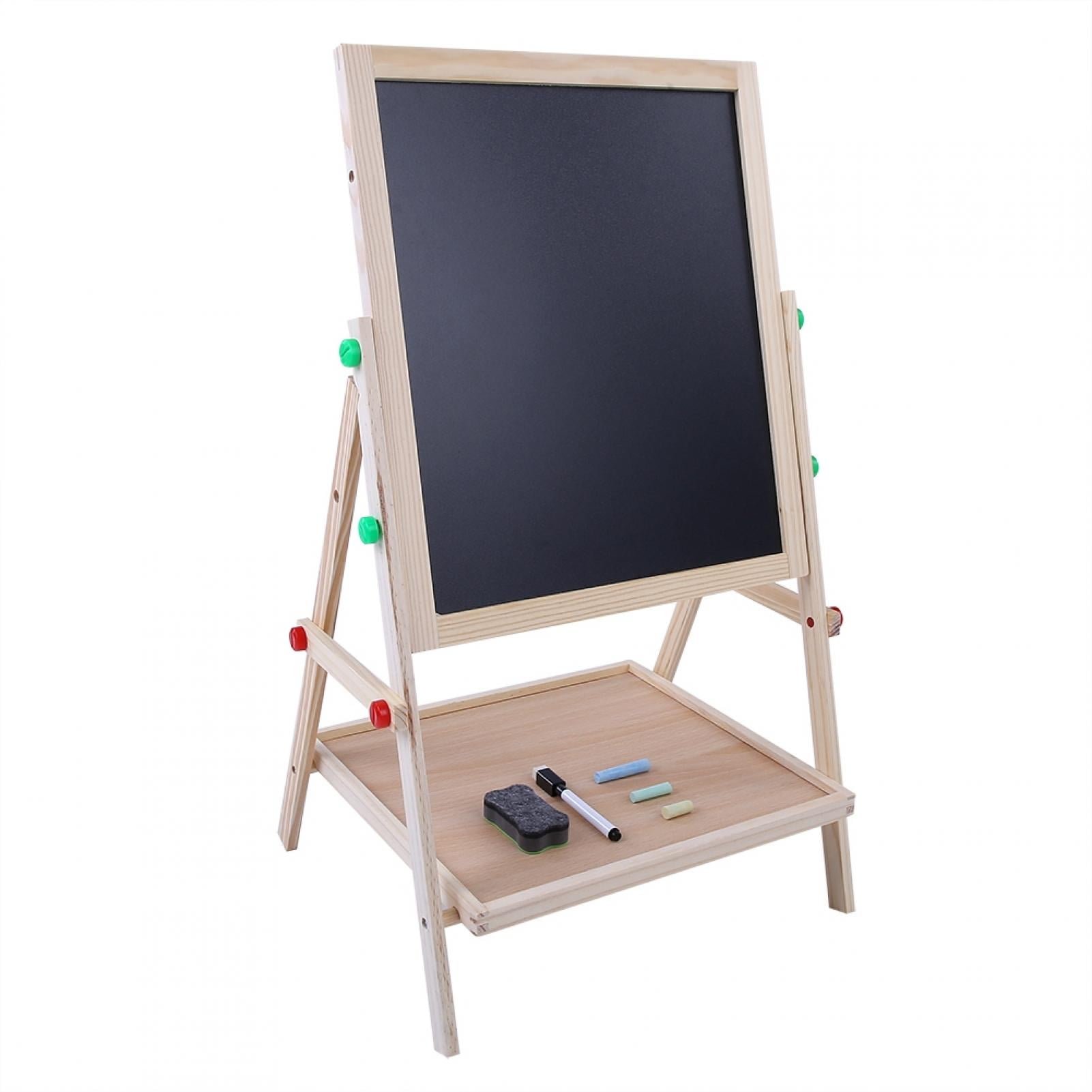 Wchiuoe Double Side Drawing Board,Wooden Kids Easel Art Children Whiteboard Blackboard Stand Chalk Board