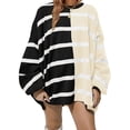 thumbnail image 3 of Womens Striped Pullover Sweater Crew Neck Long Sleeve Knitted Color Block Casual Loose Lightweight Sweaters for Women, 3 of 5