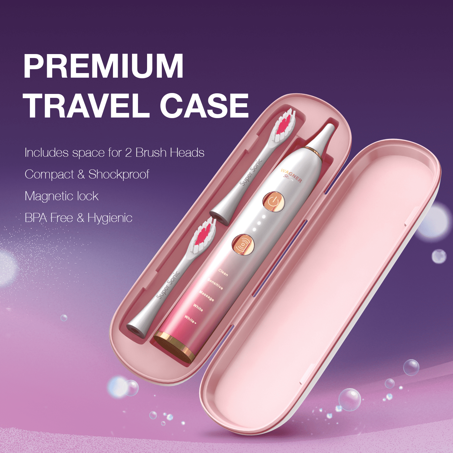 Wagner Stern WHITEN+ Edition. Smart Electric Toothbrush with Pressure Sensor. 5 Brushing Modes and 3 Intensity Levels, 8 Dupont Bristles, Premium Travel Case
