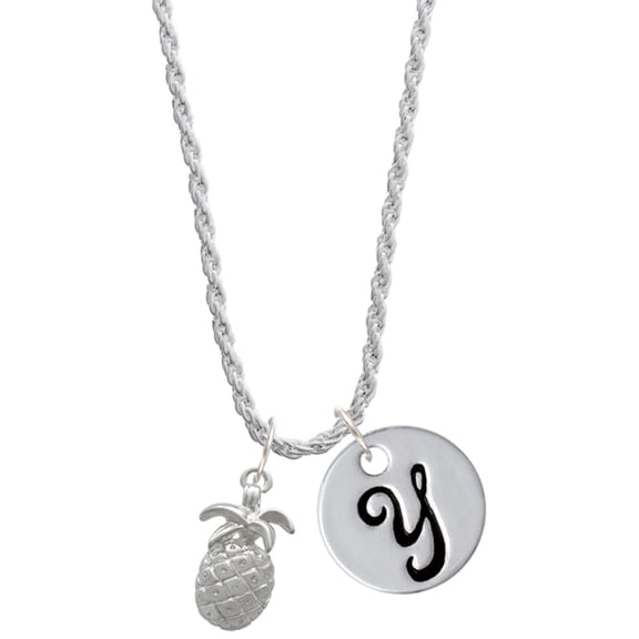 Delight Jewelry Silvertone Pineapple Silvertone Script Initial Disc - Y - Charm Necklace, 20" 3"