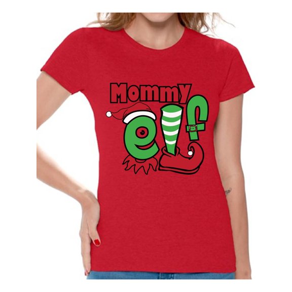 Awkward Styles Mommy Elf Shirt Elf Christmas Shirts for Women Family Elf Christmas T-shirt for Mom Christmas Elf Shirt Women's Holiday Top Funny Elf Costume Shirt Christmas Holiday Shirt for Mommy