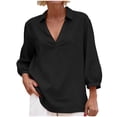 thumbnail image 3 of TaTaai 2026 Spring Women’s Lapel 3/4 Sleeve Tee Regular Blouse Casual Solid Color Fashion Top Linen Texture Polyester Daily Shirt Gift, 3 of 8