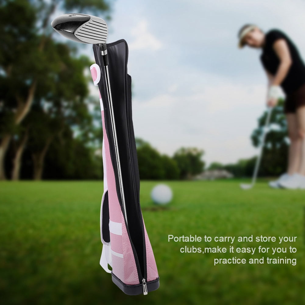 NFTIGB Portable Nylon Golf Club Carry Bag for 1-3 Clubs, Lightweight Sunday Practice Bag with Accessory Pocket and Adjustable Shoulder Strap, 31.5 inches / 80 cm, Pink
