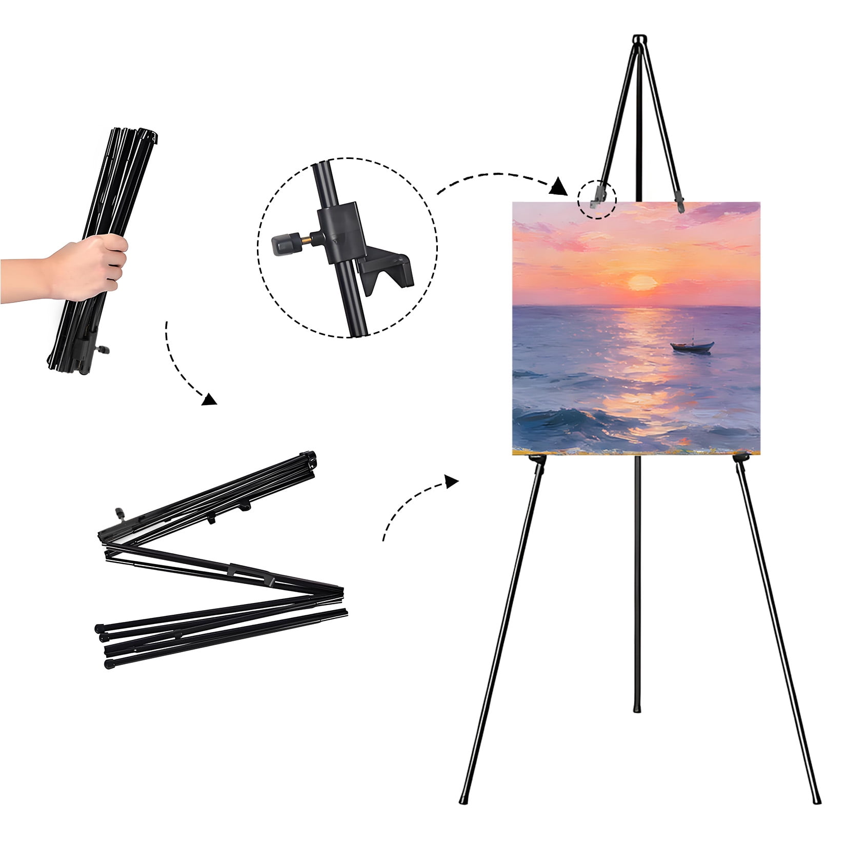 Gaderth 3-Pack Black Easel Stand for Sign, Folding Easels for Display, 66" Adjustable Portable Metal Display Easel with Tripod Base, Collapsible Sign Stand for Wedding Sign, Painting Canvas