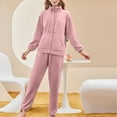 thumbnail image 2 of Elainilye Fashion Womens Pajama Set Flannel Pajama Fall And Winter Fleece Thickened Loungewear Home Wear Long Sleeve Trousers Pajamas,Pink, 2 of 5
