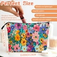 thumbnail image 2 of Makeup Bag Small Toilet Cosmetic Bags Travel Makeup Case Waterproof for Women Girls 6.7X9.45inches - Colorful Wildflowers in A Lush Arrangement, 2 of 7