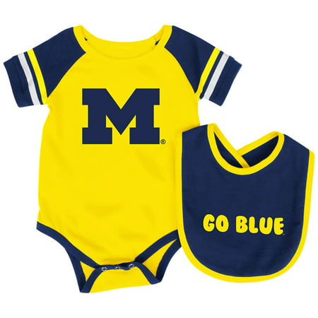 Michigan Wolverines Colosseum Newborn & Infant Roll-Out Bodysuit & Bib Set - Maize/Navy