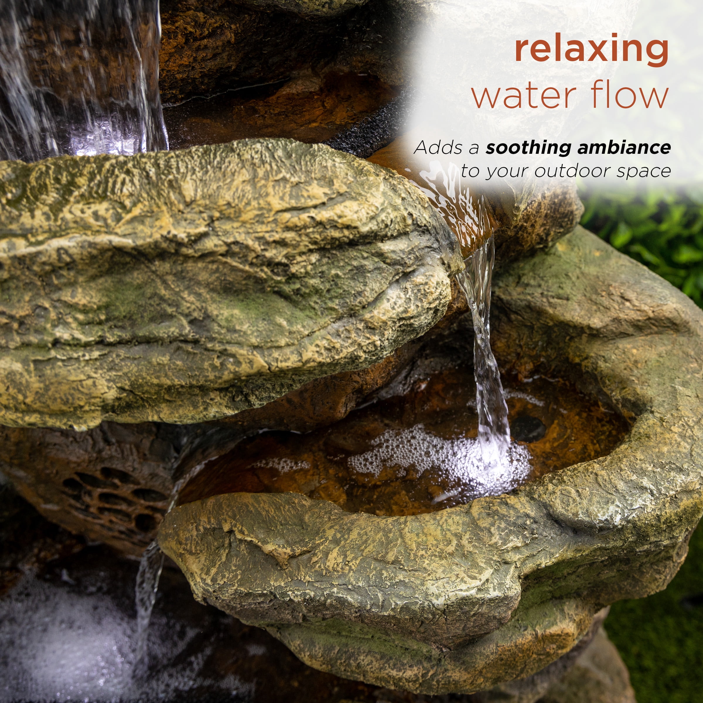 Alpine Corporation 51" Tall Outdoor Rainforest Floor Fountain with LED Lights and Bluetooth Speaker