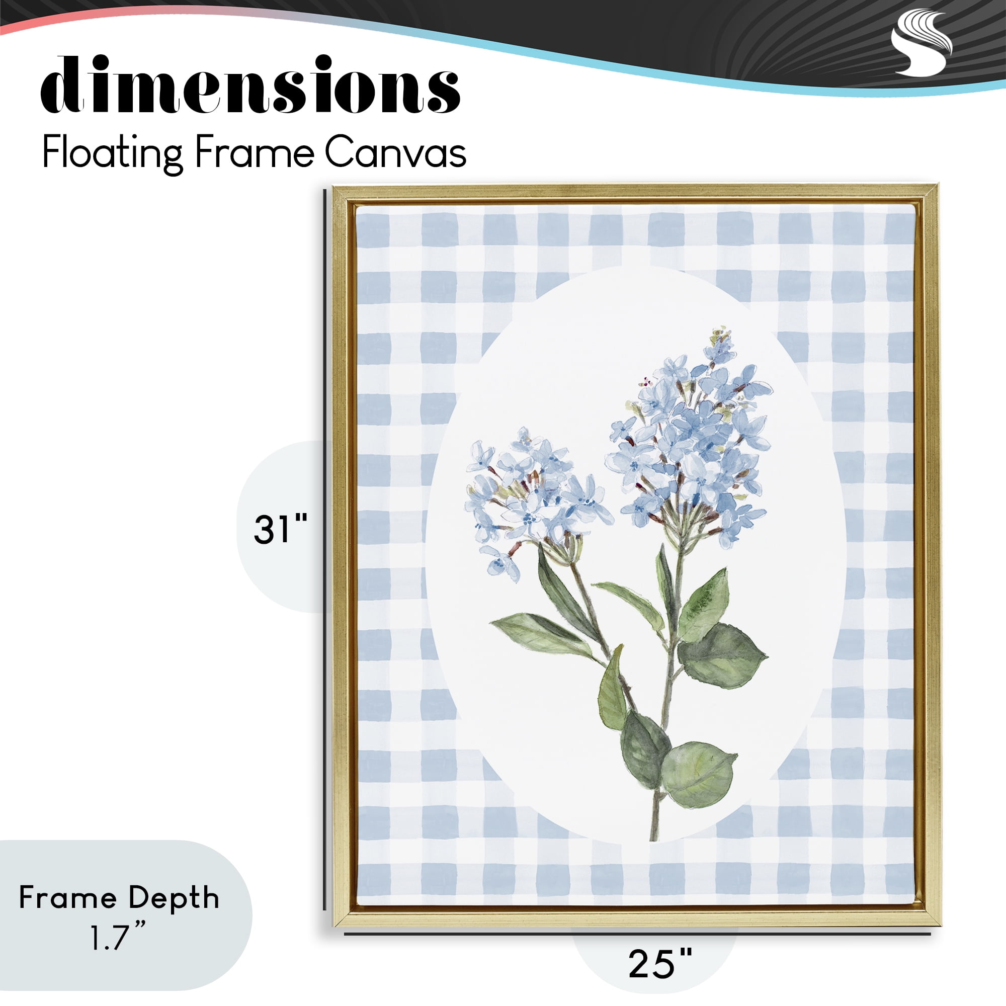Stupell Industries Blue Checkered Blooms Gold Framed Floater Canvas Wall Art, design by Lanie Loreth