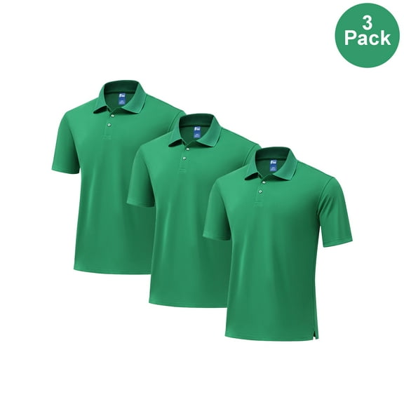 Zfeel Men’s Dry Fit Comfortable Polo Shirt, High Performance, Short Sleeve, Kelly Green, S, 3 Pack