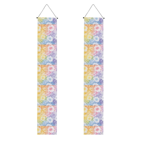 A Pair Of Decorative Banners 70.9×11.8in Can Be Reused And Easily Installed For Indoor Or Outdoor Or Anywhere White Tie-Dye Background Rainbow Colors_4