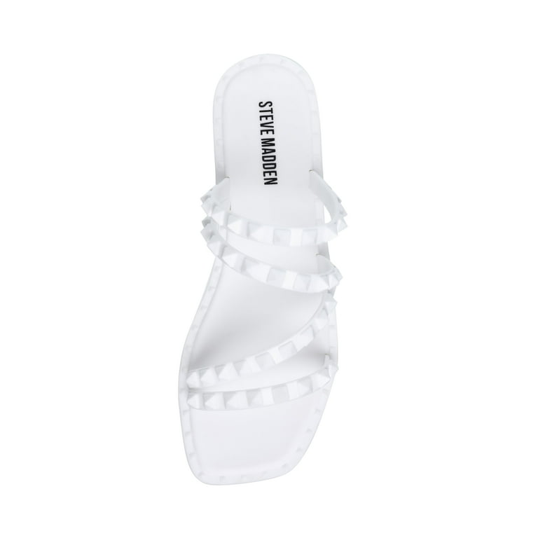 Steve Madden Skyler WHITE Studded Slip On Square Toe Flat Sandal 10 WHITE Walmart