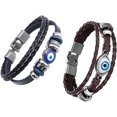 thumbnail image 1 of Heytea 2 Pcs Set Multi-Layer Evil Eye Leather Bracelet for Men Braides Rope Bracelet Protection Jewelry, 1 of 5