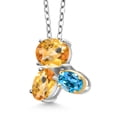 thumbnail image 2 of 925 Silver and 10K Yellow Gold Yellow Citrine and Swiss Blue Topaz Pendant Necklace for Women (2.55 Cttw, Oval Checkerboard 8X6MM, 7X5MM and 6X4MM, Gemstone November Birthstone, with 18 inch Chain), 2 of 4
