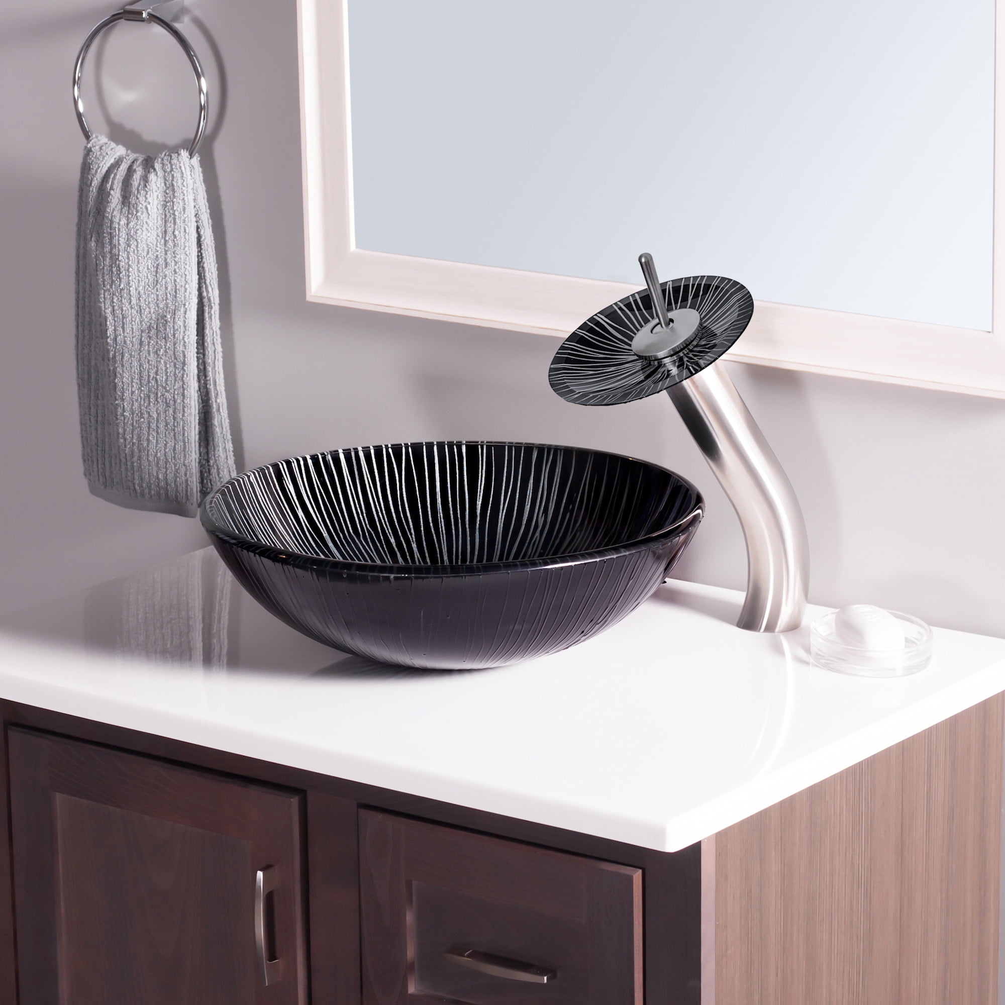Miseno MNO-530-PC Circular 16-1/2" Glass Bathroom Sink; Polished Chrome Drain