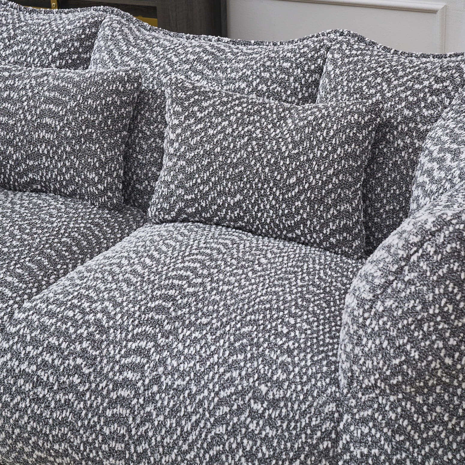 Giant Bean Bag Chair Sofa for Two, Oversized Foam-Filled Floor Loveseat with Chenille Fabric, Grey Recliner for Living Room, Bedroom, Apartment