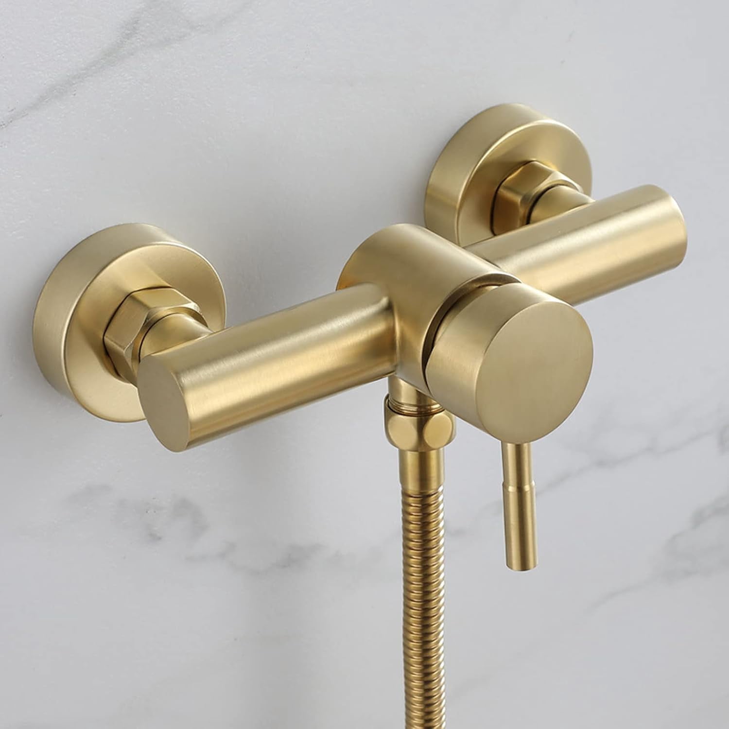 Brushed Gold Wall Mount Bathtub Faucet with Handheld Sprayer, Stainless Steel Single Handle Bathroom Tub Faucet High Flow Bath Shower Mixer Tap