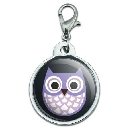 Cute Purple Owl Small Metal ID Pet Dog Tag