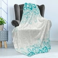 thumbnail image 4 of Turquoise Soft Flannel Fleece Throw Blanket, Abstract Floral Flowers Pattern Classic Design Illustration, Cozy Plush for Indoor and Outdoor Use, 50" x 60", Teal Turquoise White, by Ambesonne, 4 of 5