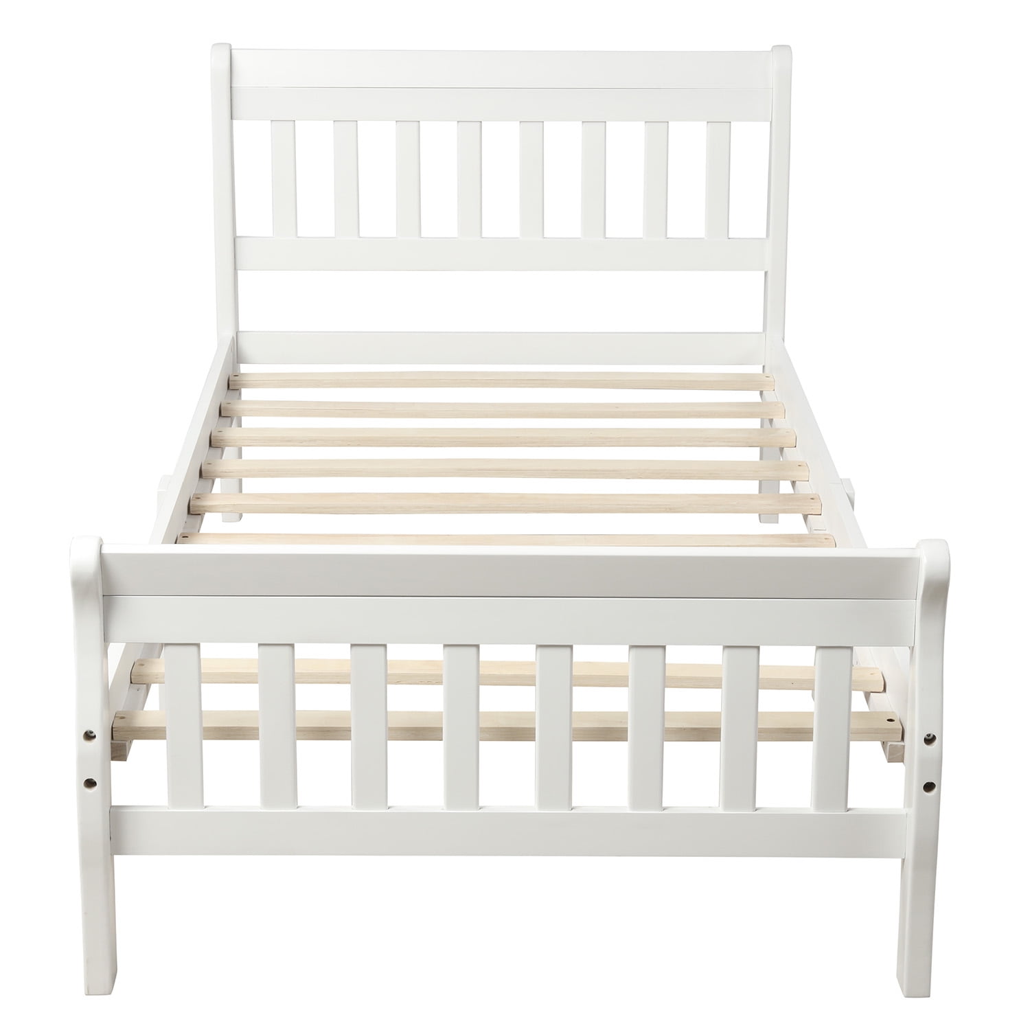 Lowestbest Wood Platform Beds with Headboard/Footboard/Wood Slat Support, Twin Bed Frame Panel Bed Mattress Foundation Sleigh Bed, White