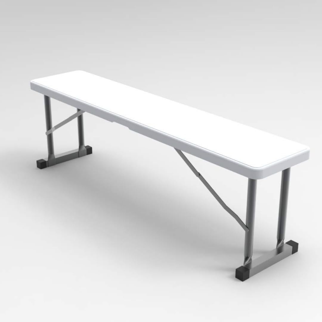 New Home Era 2.75ft Plastic Folding Bench Lightweight and Portable White Resin with Durable Steel Frame, 33"x8"x16" - Pack of 1