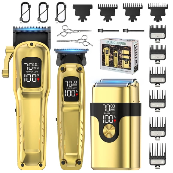 Professional Hair Clipper Set for Men, 7000Rpm Beard Trimmer, IPX6 Waterproof Electric Shavers 3 in 1 Hair Cutting Kit for Men, Cordless Barber Clipper Set with LED Display for Mens Gifts