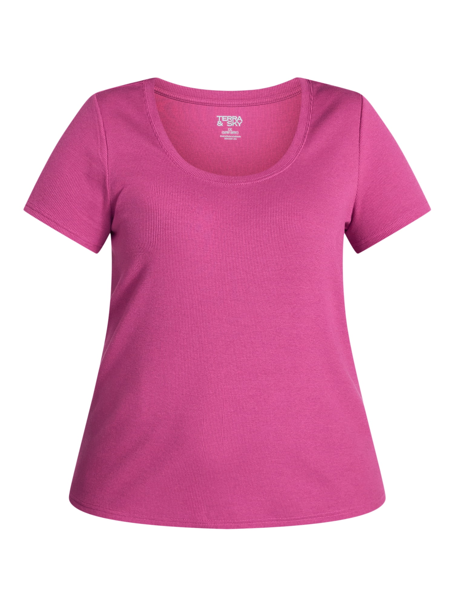 Terra & Sky Women's Plus Size Scoop Neck Rib Tee with Short Sleeves, Size 0X-5X
