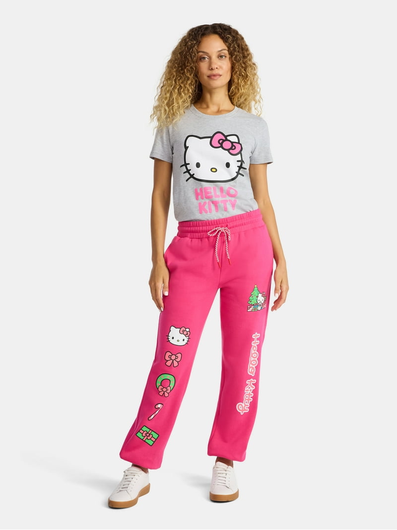 Hello Kitty Women's Holiday Graphic Jogger Pants with Drawstring