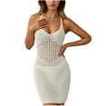 thumbnail image 2 of Women's V-Neck Lace-Up Backless Hollow Knit Beach Cover Up Dress for Summer Vacation, 2 of 8