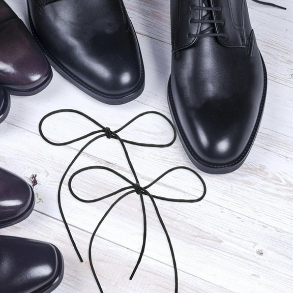 HEANUJJ 4Pair Waxed Cotton Black Round Shoelaces for Durable Dress and Boot Footwear
