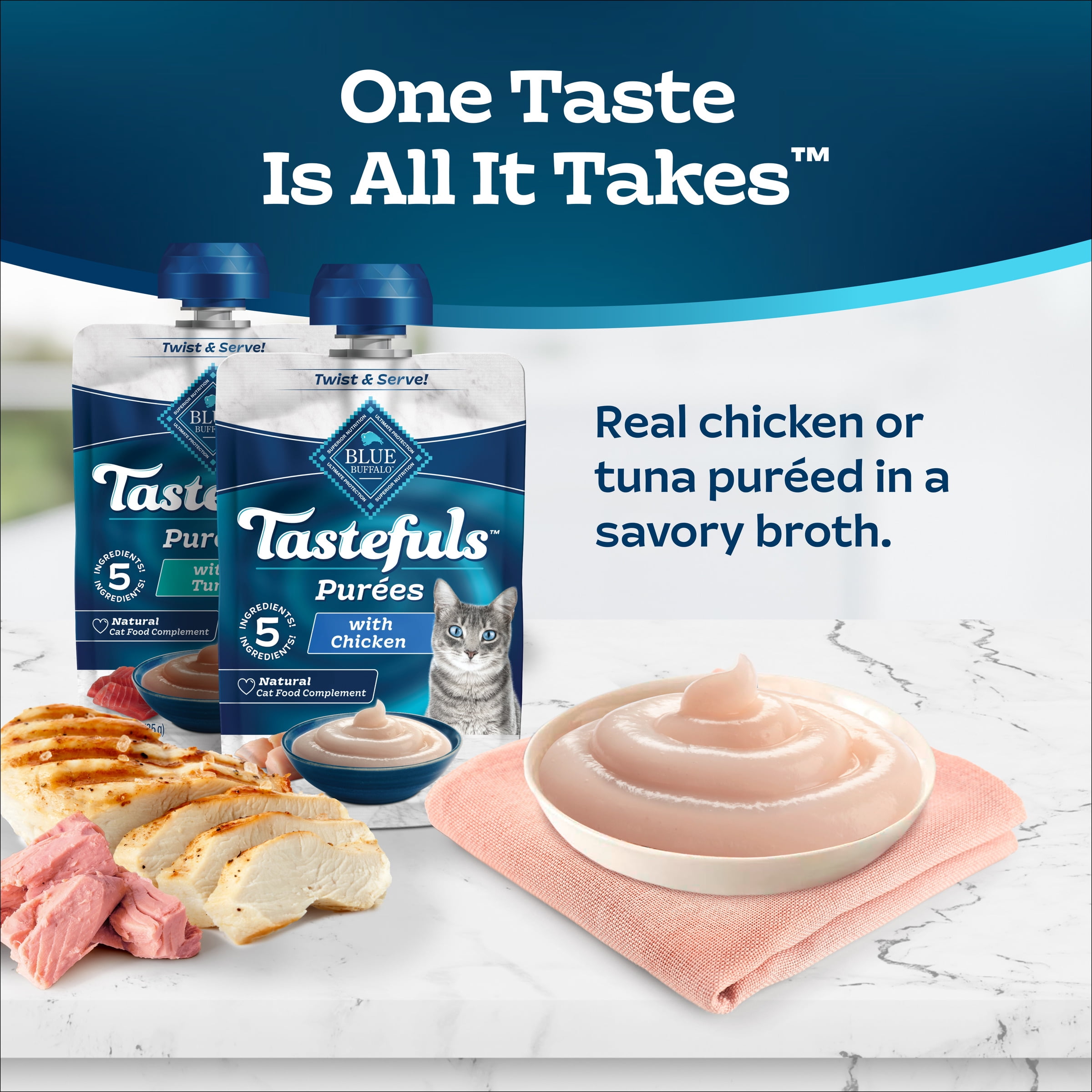 Blue Buffalo Tastefuls Purées Chicken & Tuna Variety Pack, 3-oz. (12 Pouches, 6 of Each)