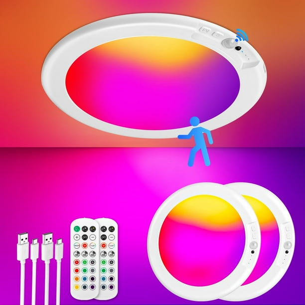 Lámpara de techo Bairth con sensor de movimiento recargable RGB, paquete de 2